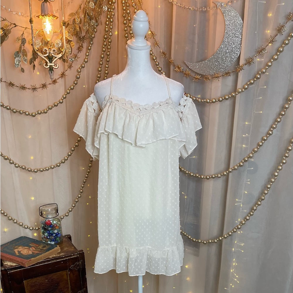Cream Ruffled Mini Dress with Relaxed Fit